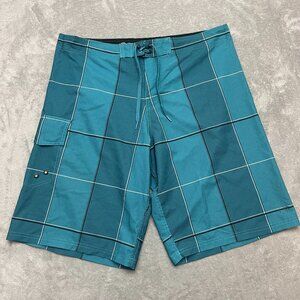 OP OpFlex Green Plaid At The Knee Board Shorts Size 36